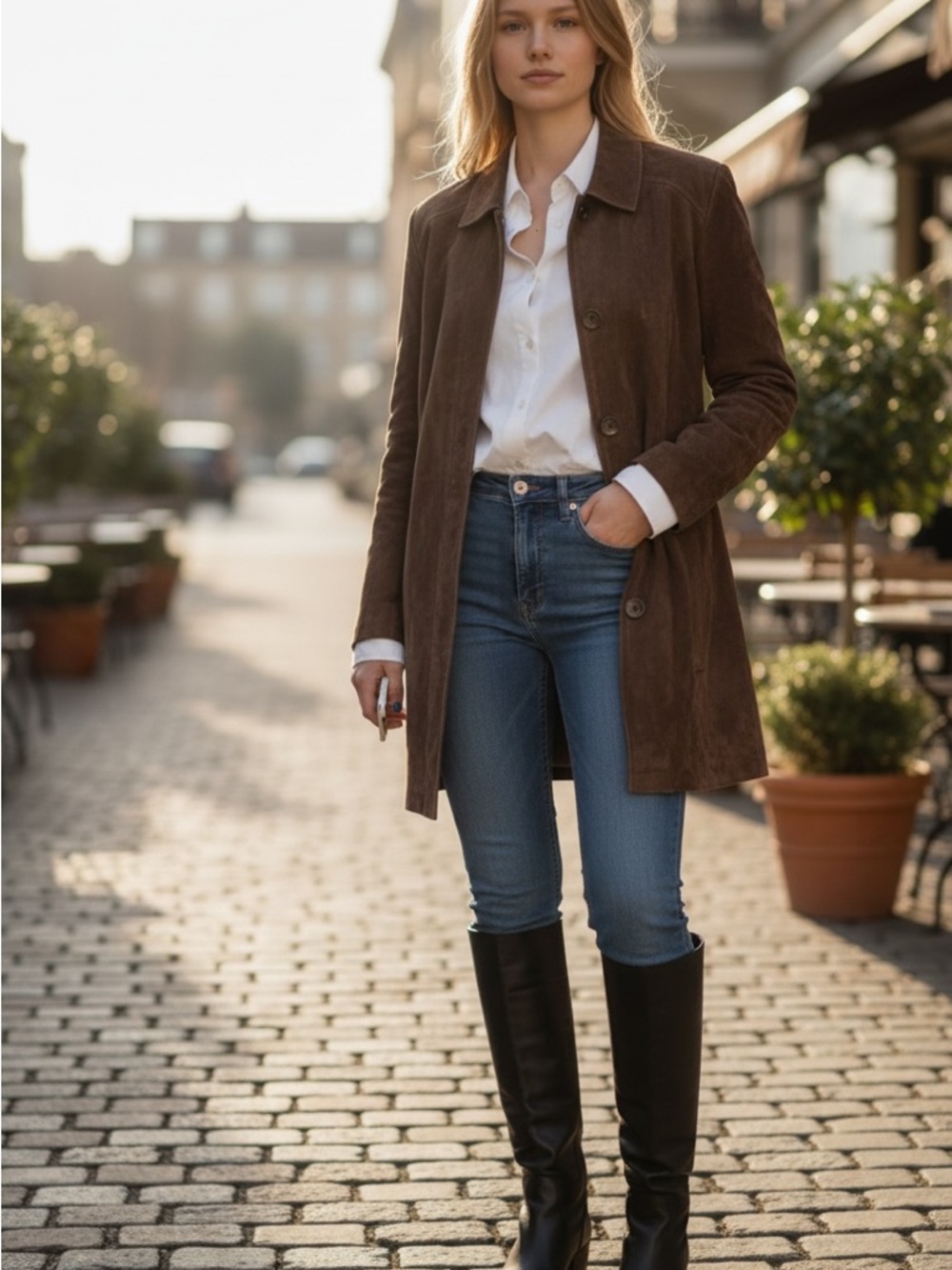 Vintage Genuine Leather Suede Button-Front Coat Women’s Medium Western Style